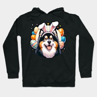 Lapponian Herder Enjoys Easter with Bunny Ears Hoodie